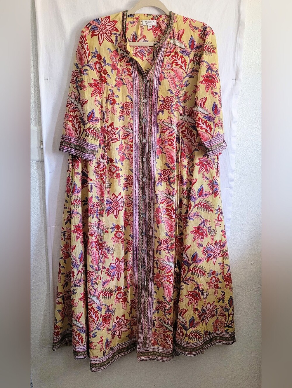 LALA Fashion.. Floral Button-Front Maxi Dress in Yellow and Pink 100% Cotton - Picture 2 of 8